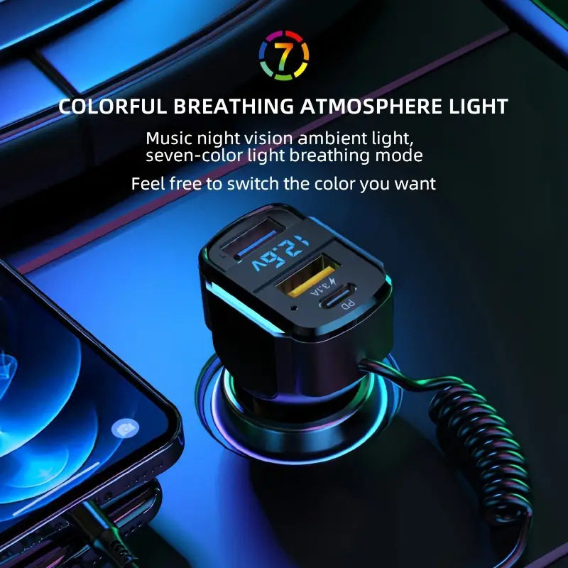 Cross-border new car charger PD fast charging one-to-three charging line high-power intelligent dual usb wired car charger