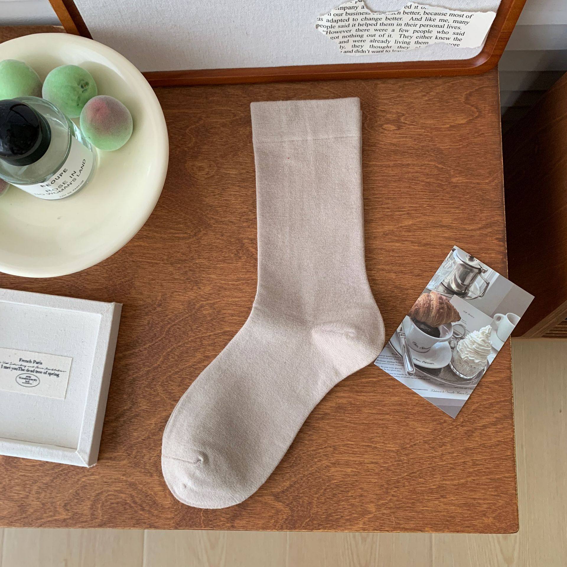 白色堆堆袜子女中筒袜纯棉ins潮月子袜全棉松口袜日系无骨长筒袜