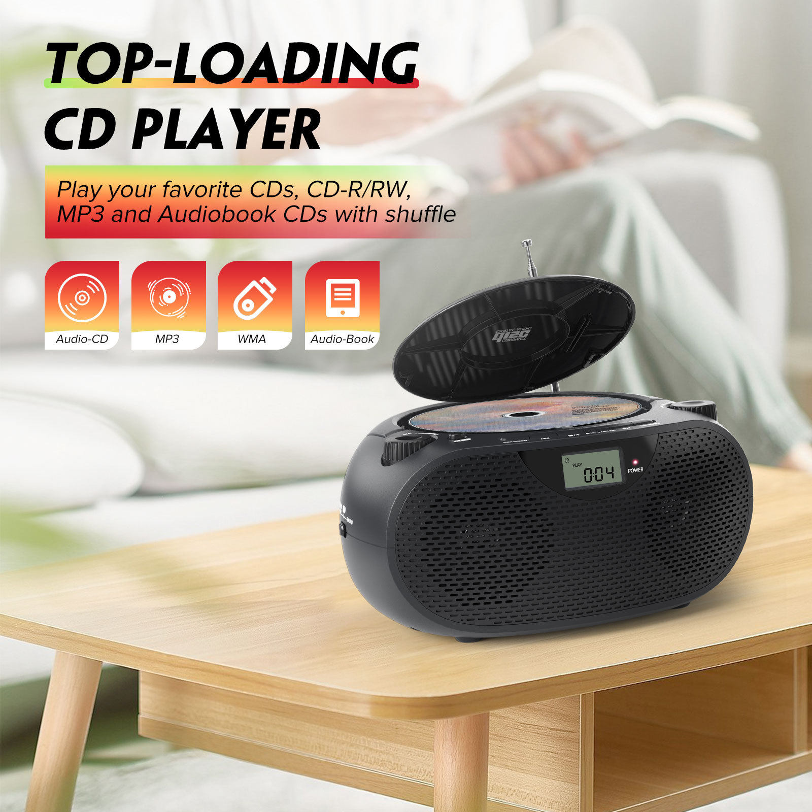 Portable Cd Player Boombox for Home Use, Cd Walkman Radio with Bluetooth, Multi-Voltage Compatible