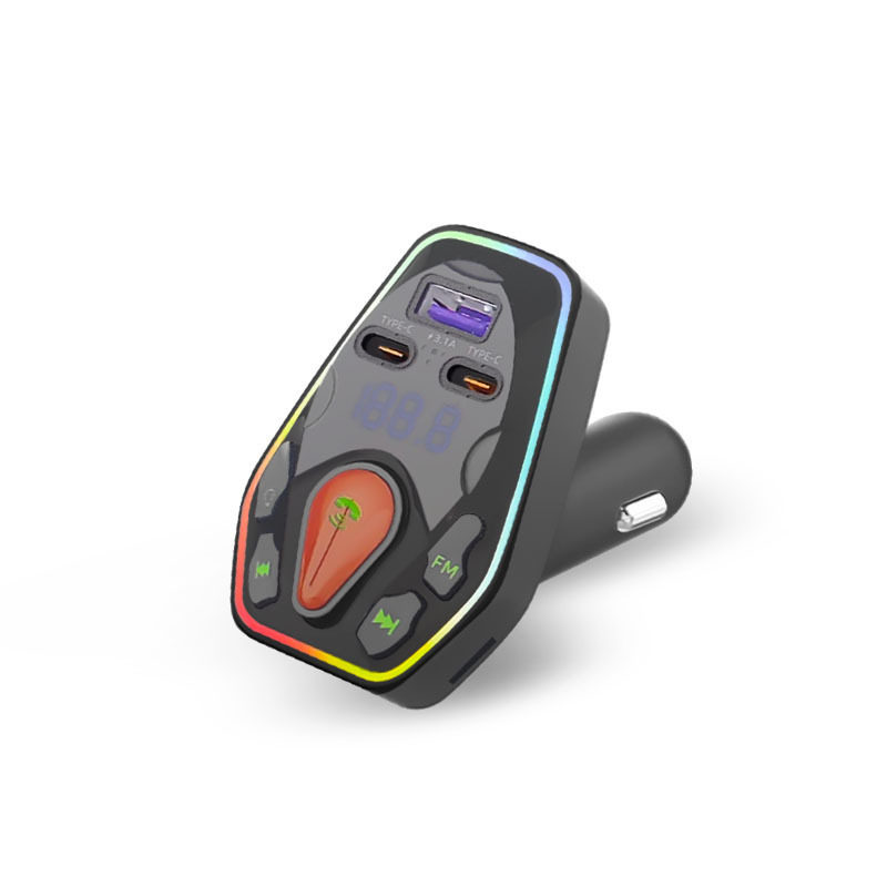 Cross-Border Ht-9 Car Bluetooth Charger Fast Charging Car Cigarette Lighter One for Two with Colorful Atmosphere Pd Fast Charging