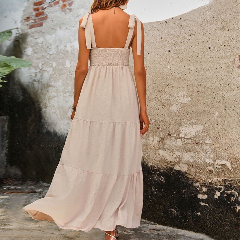 Summer Casual Maxi Dress Solid Color Backless Sleeveless Versatile Style Perfect for Beach or Outdoor Events