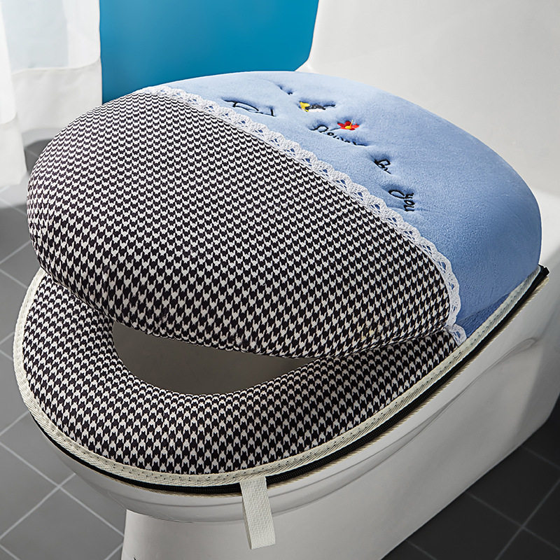 Winter Toilet Seat Cushion Home Thickened Toilet Seat Cover Toilet Ring Pad Toilet Seat Cushion Three-Piece Ginger Tea