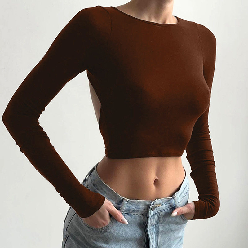 Womens Long Sleeve Crop Top Sexy Backless Design Solid Color Slim Fit Stylish Winter Fashion Wholesale Available