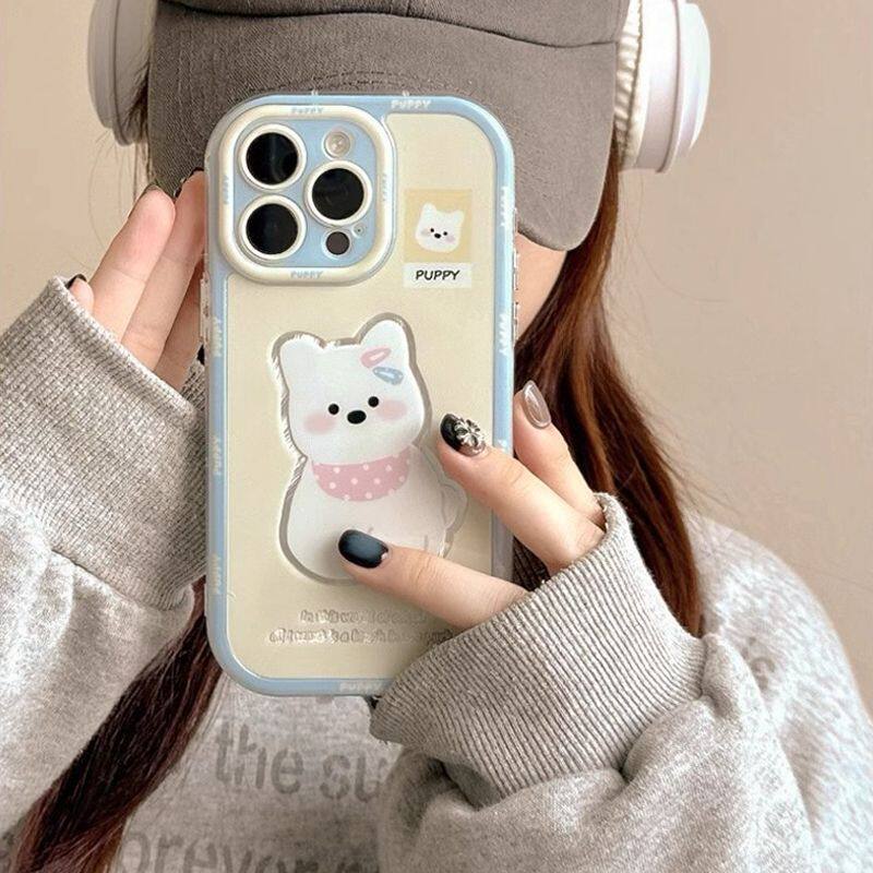 Japanese and Korean Yellow Background West Highland Puppy Iphone15/16 Apple 17Promax Mobile Phone Case 14/13 Feather Yarn Cream