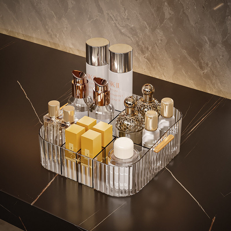 Light Luxury Cosmetic Table Rotating Storage Rack with Lid Large Capacity Multifunctional Cosmetic Desktop Storage Box