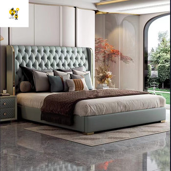 European-Style Double Bed with Zipper, Light Luxury, Modern and Simple Master Bedroom, High-End and Atmospheric Villa, Luxurious First-Layer Cowhide