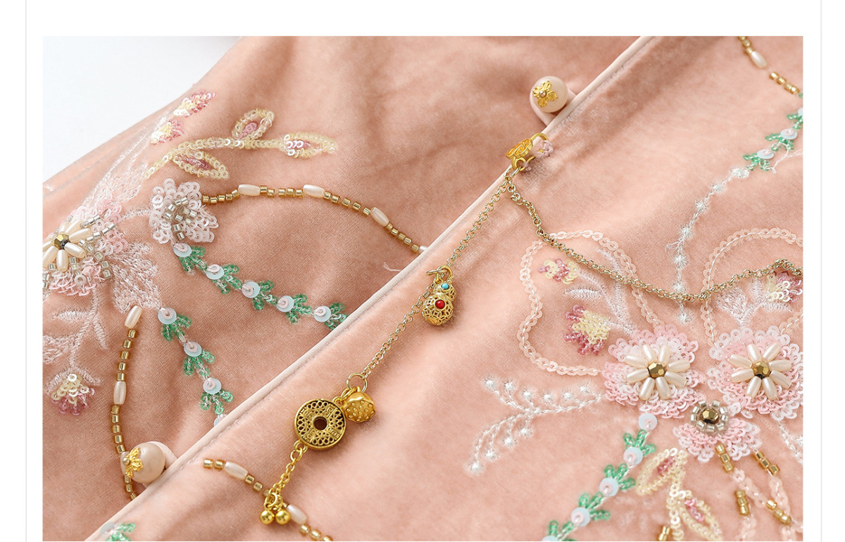 Áo khoác nữ dáng thường thêu hoa đính sequin chất liệu satin — màu hồng