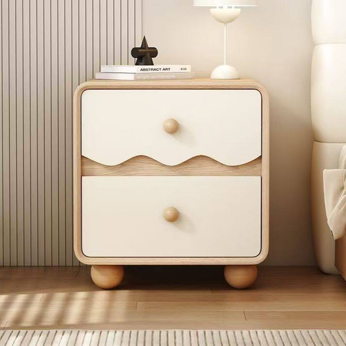 Ready Stock, Quick Delivery, Solid Wood Bedside Table, Light Luxury, High-End Feel, Wave Pattern Storage Cabinet, Home Bedroom, Simple Bedside Cabinet
