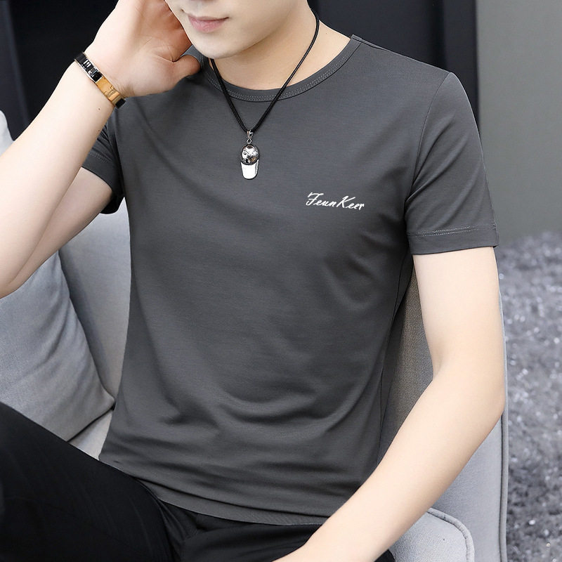 Modal Ice Mercerized Cotton T-shirt Short-sleeved Men's Simple All-match Summer Round Neck Slim-fit Ice Half-sleeved Base Shirt
