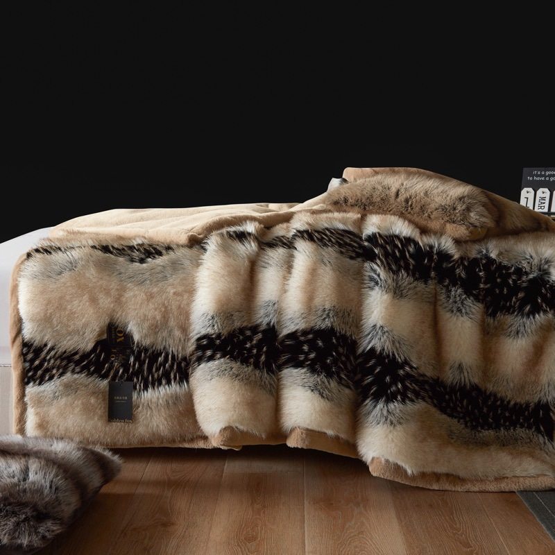 2024 New Gold Fox Fur Blanket Ralph Lauren Luxury Blanket Foreign Trade Raschel Blanket Faux Fox Blanket