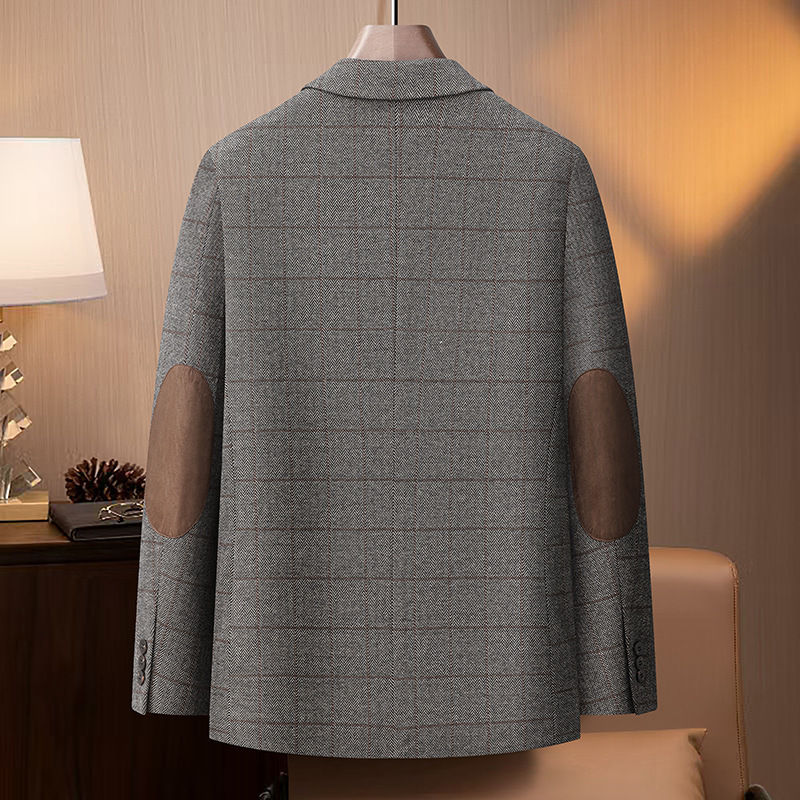 Áo blazer nam dày dặn phong cách công sở phối kẻ sọc — lưới cà phê