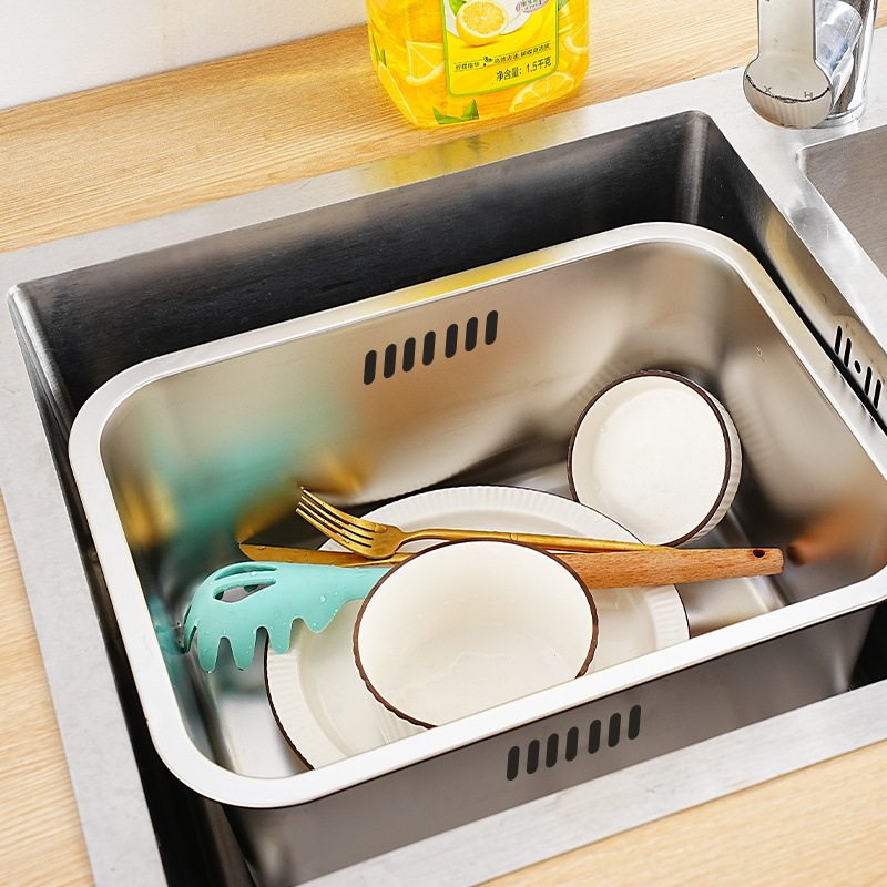 Cross-border Supply Stainless Steel Square Drain Basket Thickened Household Rice Sieve Vegetable Washing Basin Filter Water Kitchen Rice Drain Basin