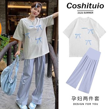 Maternity Summer Outfit Set Fashionable Trendy Top Loose Short-Sleeve T-Shirt 2025 New Pants Two-Piece Set