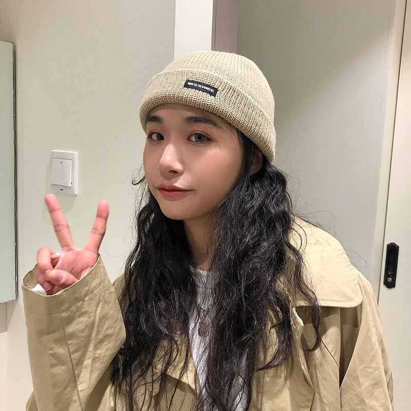 Hat women's autumn and winter warm knitted letter wool hat men's Korean-style hip hop non-Pilling landlord cold hat melon leather hat