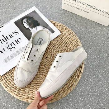 Spanish Satin Half Slippers White Shoes Women's New Casual Shoes Spring and Summer Silk Thin Slip-on Lazy Shoes