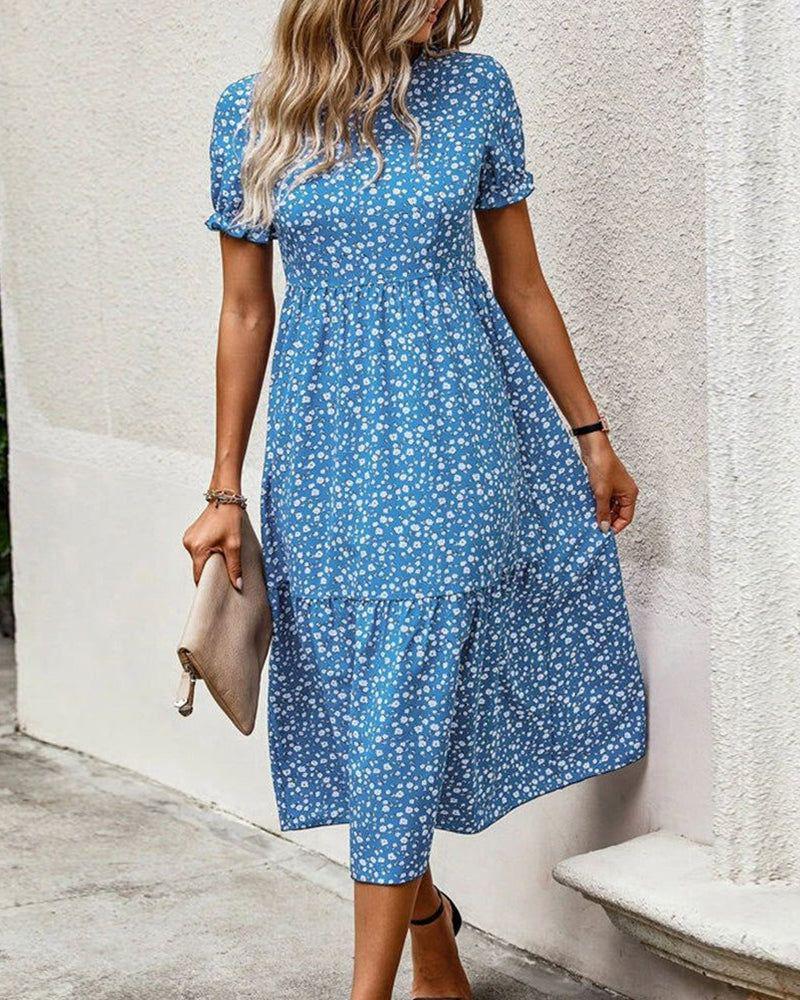 Elegant Floral Print Short Sleeve Dress Summer Style Womens Fashion Wholesale Available fast shipping
