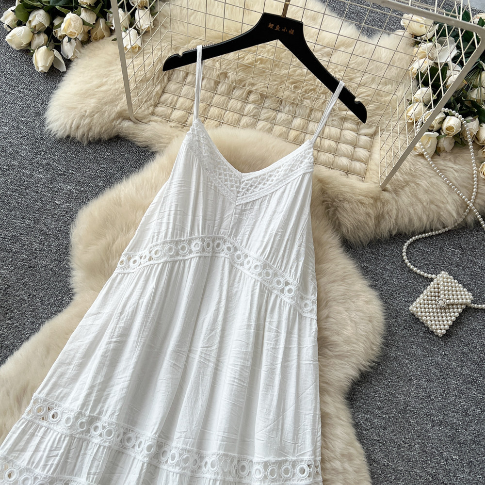 White Lace Embroidered Maxi Dress French Vacation Style Slim Fit Backless Summer Fashion Wholesale Available