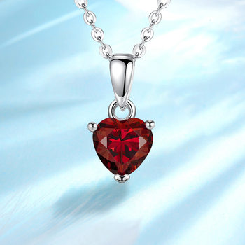 Cross-Border Export Hot Selling S925 Sterling Silver Twelve Birthstone Zircon Necklace Amazon Heart Heart-Shaped Clavicle Chain
