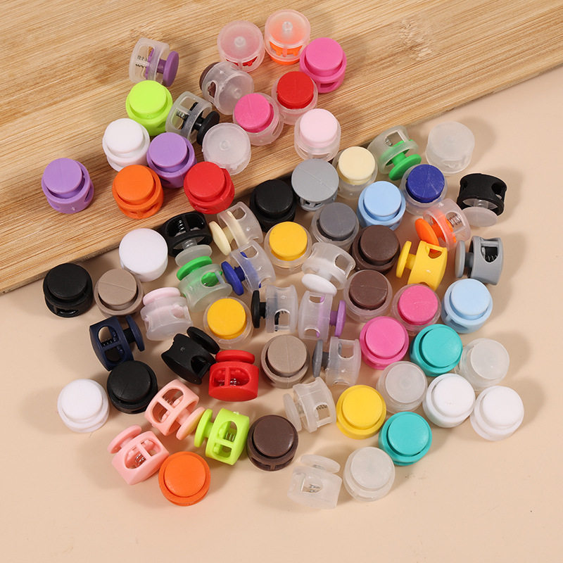 Colorful Plastic Spring Buckle Double Hole Cylindrical Pig Nose Buckle Elastic Rope Anti-Slip Buckle Hat Elastic Rope Hanging Bell Rope Buckle