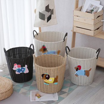 Storage Basket for Dirty Clothes, Plastic Imitation Rattan Woven Dirty Clothes Basket, Ins Toy Basket, Household Laundry Basket, Clothes Basket, Storage Basket