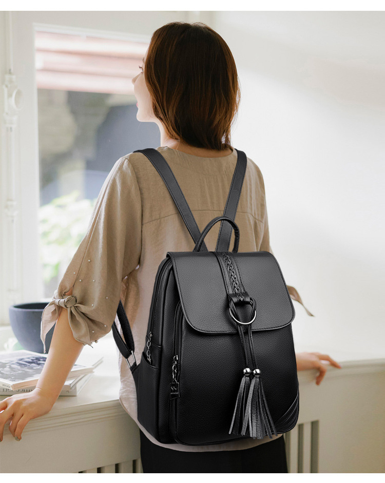 Ba lô nữ da PU phong cách thời thượng, nhiều ngăn tiện dụng — Màu đen, Màu đỏ, Màu tím, Màu vàng