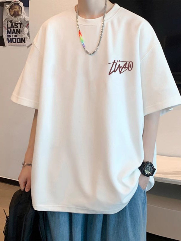 trendy brand short-sleeved T-shirt for men trendy loose and versatile simple and handsome three-quarter sleeve top
