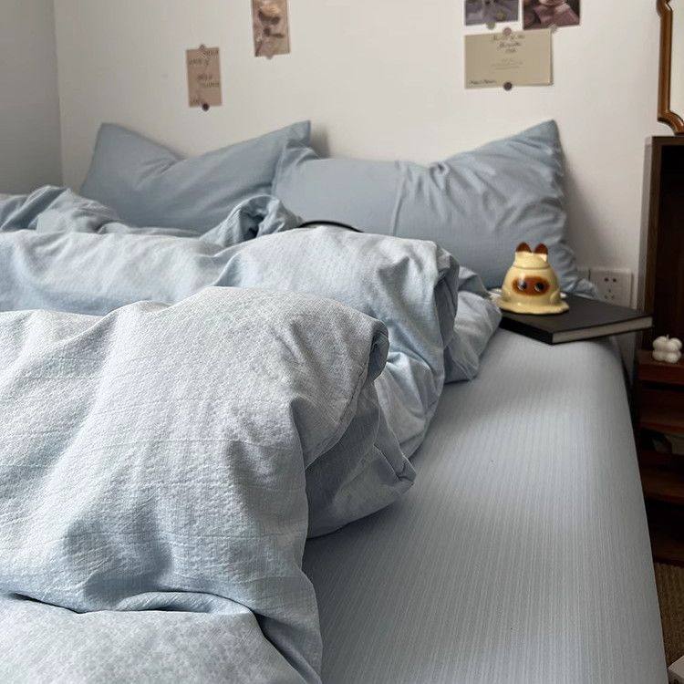 Maternity and Baby Simple Color Double-Layer Gauze Four-Piece Bedding Set, Student Dormitory Three-Piece Fitted Sheet Set, Factory Cross-Border Wholesale