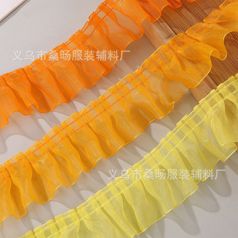 Factory direct 4cm snow yarn lace pleated mesh lace accessories handmade diy clothing skirt lace belt