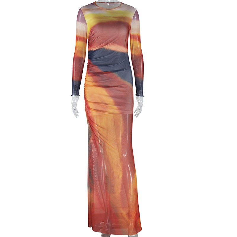 Summer Womens Fashion Dress European Style Floral Print Short Sleeve Round Neck Pleated Design Casual Wear