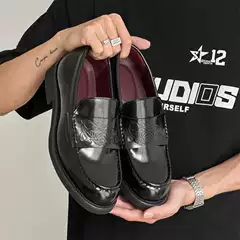 Men's and Women's Retro Slip-on Peas Loafers Loafers Joker Leather Shoes for Lovers 5106-W