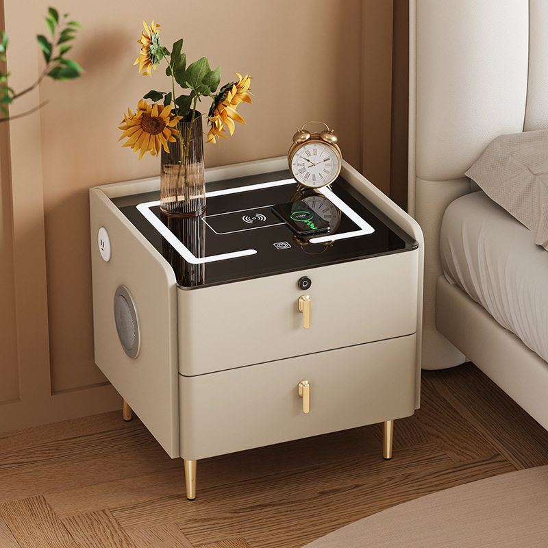 Smart Bedside Table Modern Simple Solid Wood Light Luxury High-end Wireless Charging Multifunctional Bedroom Storage Bedside Cabinet