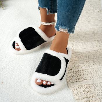 Cross-Border Amazon Foreign Trade Middle East Fashion Women's Large Size Open-Toe Velcro Furry Home Indoor and Outdoor Slippers