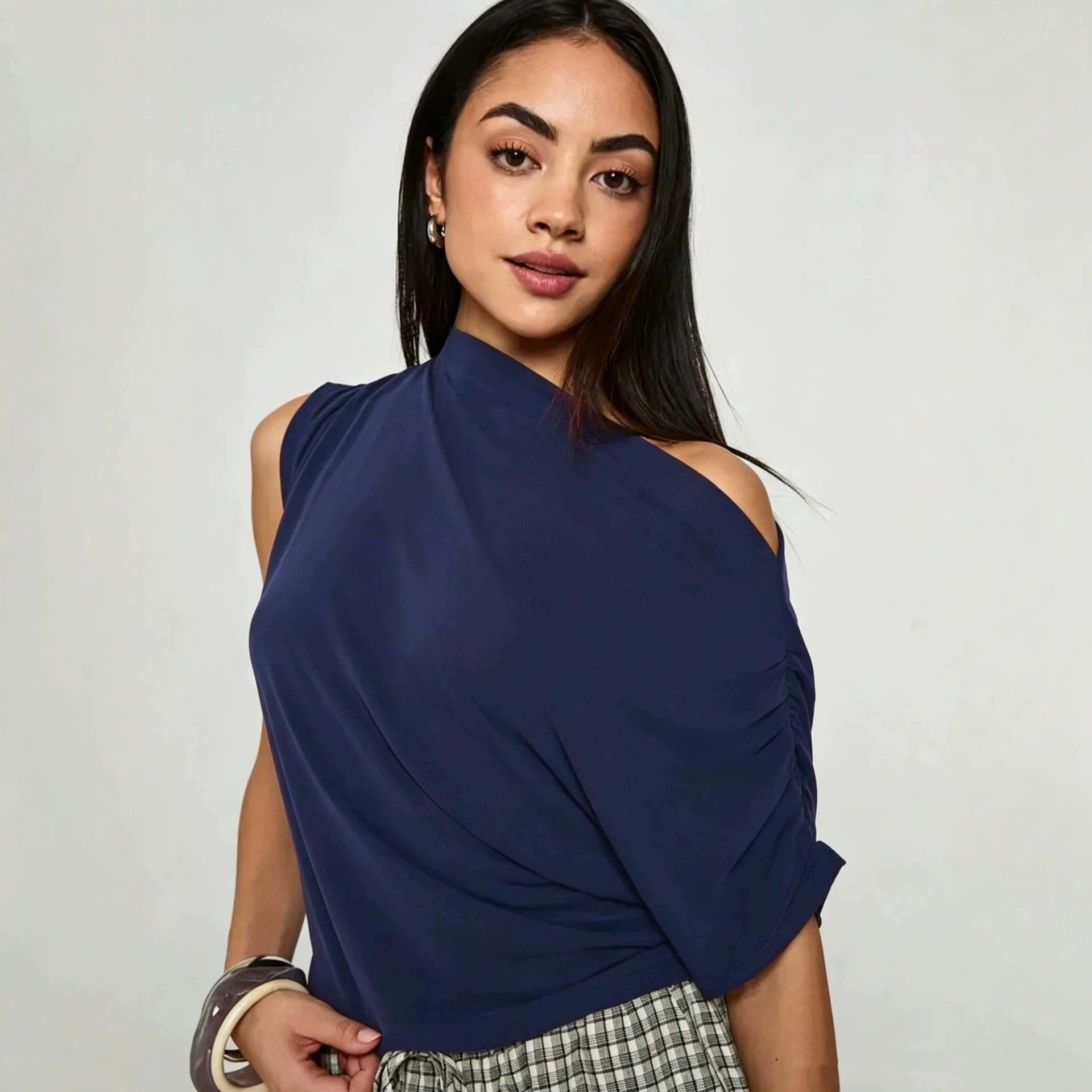 Sleeveless Asymmetrical Top Wrinkle Design Waist Defining Slim Fit Casual Summer Wear for Work Wholesale Available