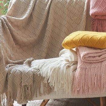 Scandinavian Retro Quilted Wool Blanket Pure Color Knitted Blanket Bedside Blanket Bed Sofa Blanket Towel Bedside Towel Brown