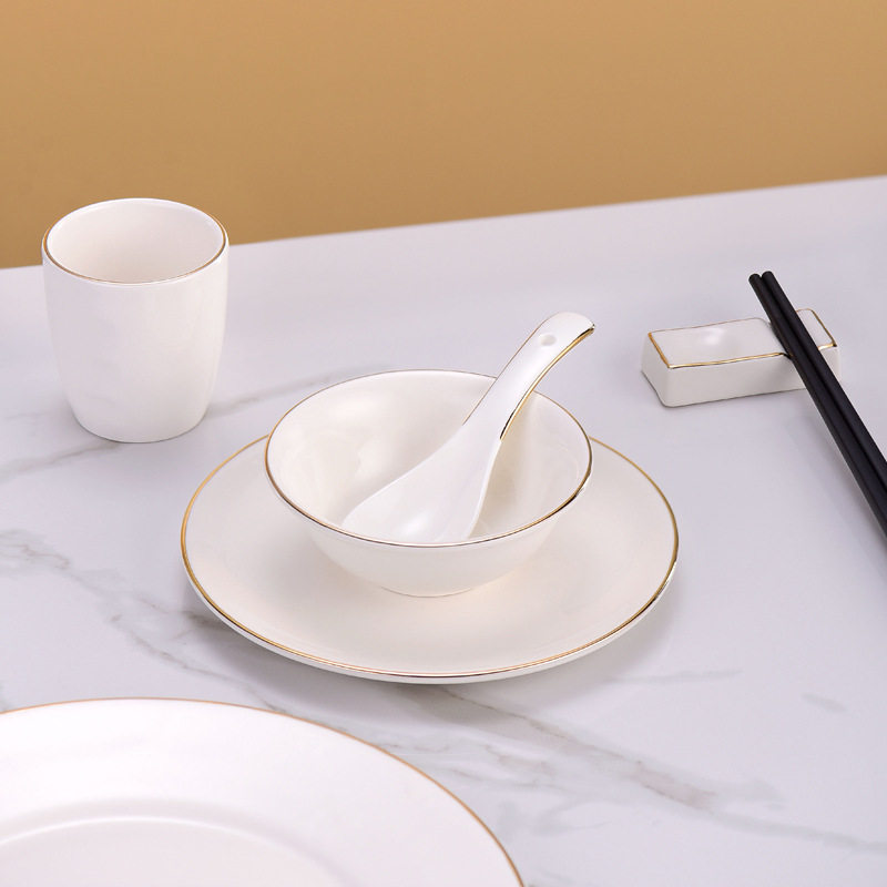 Hotel high-end club golden edge table decoration tableware new Chinese ceramic plate Bowl Bone dish suit three-piece set four-piece set