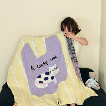 2025 New Autumn and Winter Half-Velvet Knitted Fabric Girly Heart Cute Cartoon Kidsren's Shawl Blanket Bed Blanket