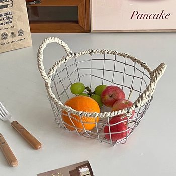 Ins Nordic Desktop Wrought Iron Storage Basket Portable Woven Basket Snack Bread Display Basket Fruit Basket