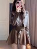 Suit for Women 2025 Spring and Autum Korean Sexy Short Jacket Leather Jacket Waist Suspender Dress Two-Piece Set