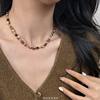 Maillard Natural Stone Tiger Eye brown Pearl Beaded Necklace High-grade Women's 2025 Autumn and Winter New Woolen Chain