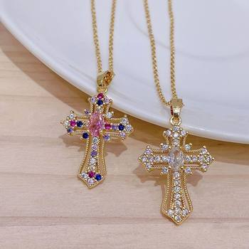 Independent station cross-border retro punk cross necklace personalized pendant zircon necklace niche design clavicle chain