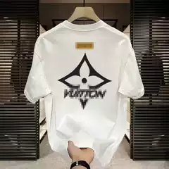 Men's short-sleeved T-shirt round neck cotton loose summer half-sleeved trendy American men's T-shirt Hong Kong style clothes for boys