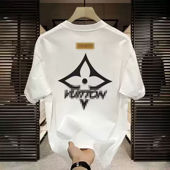 Men's short-sleeved T-shirt round neck cotton loose summer half-sleeved trendy American men's T-shirt Hong Kong style clothes for boys