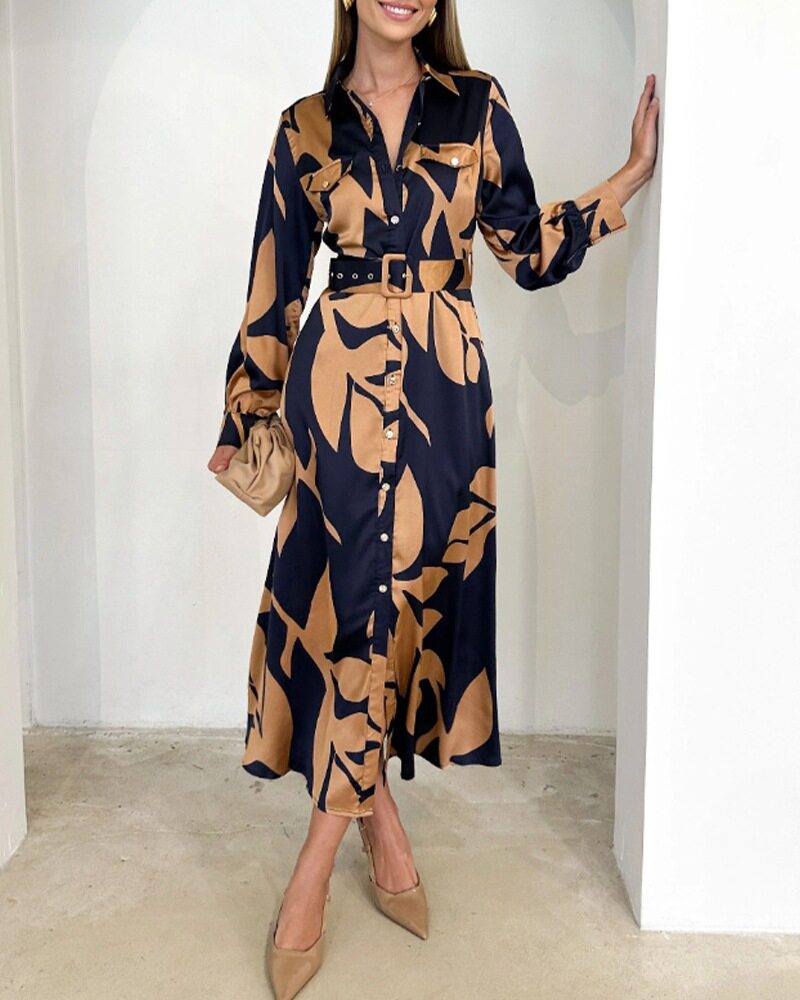 Vintage Floral Print V Neck Long Sleeve Dress Elegant Fit and Flare Autumn Fashion for Women Wholesale Available