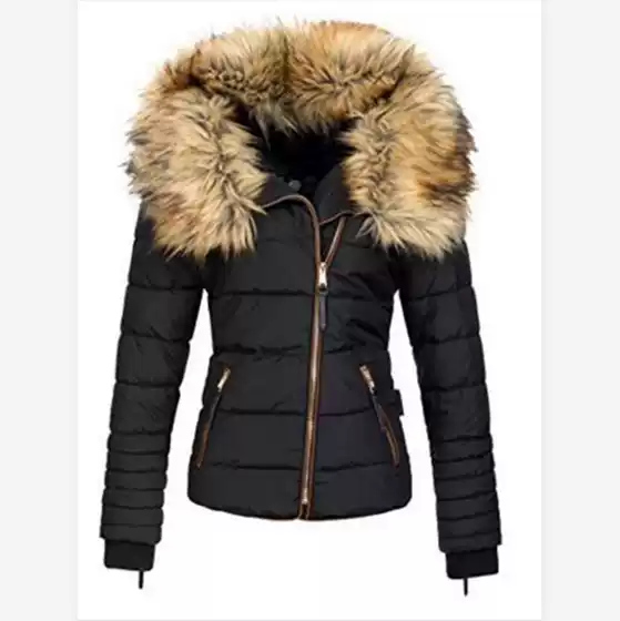 Winter Cotton Outwear Women's 2021 Cross-Border European and American Fur Collar Zipper Cotton Outwear Thickeneded Warm Jacket Women 524332