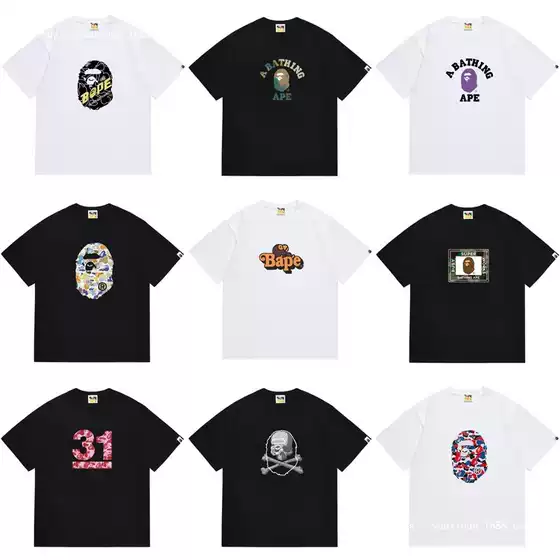 Heavyweight Cotton BAPE Ape Head Graphic T-Shirt for Men and Women - Casual Loose Fit Couple Tee, Cartoon Print Top