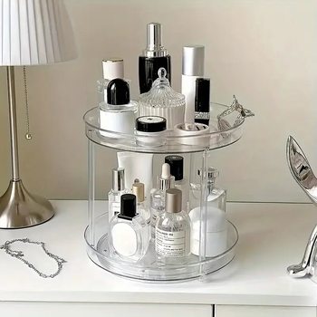 Cross-Border Multifunctional Transparent Rotating Storage Rack Kitchen Spice Bottle Fruit Dressing Table Cosmetics Turntable Storage