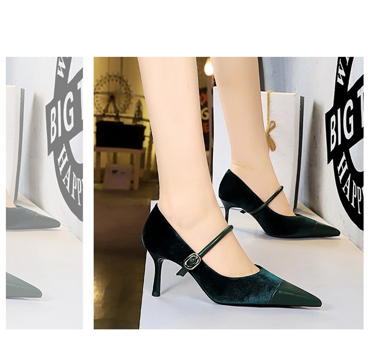 Giày cao gót nữ mũi nhọn nhung nhung phối quai ngang dự tiệc — 9116-1 Đen 10cm, 9116-1 lạc đà 10cm, 9116-1 Màu xanh hoàng gia 10cm, 9116-1 Rượu vang đỏ 10cm