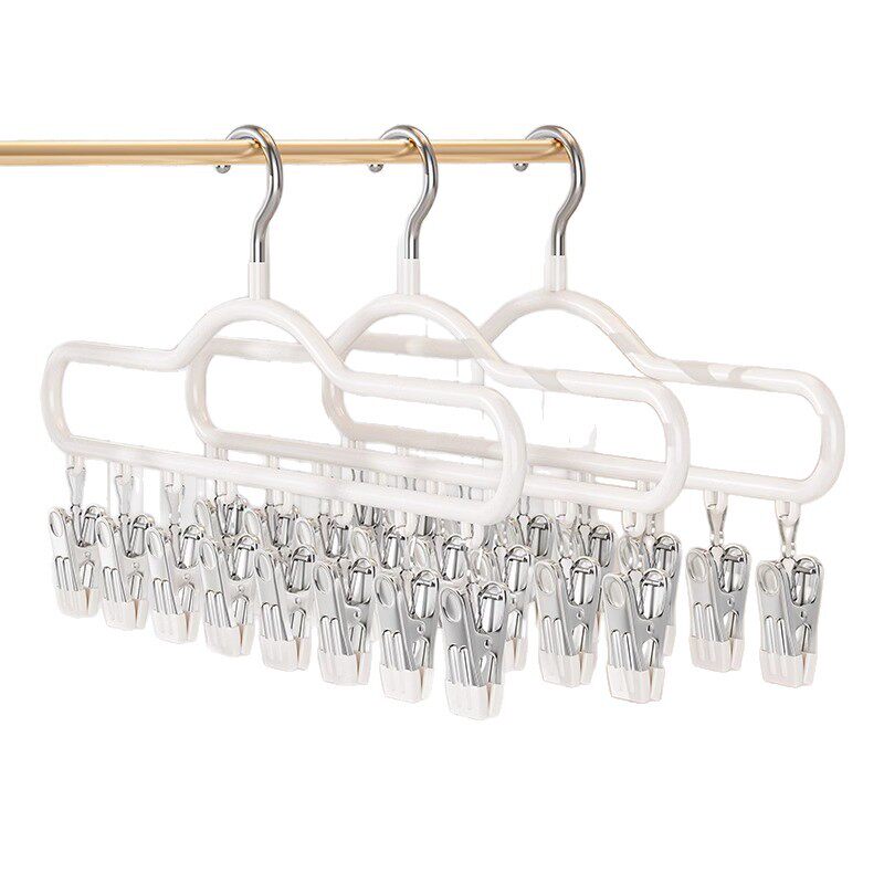 Sock Drying Rack for Home Use, Seamless Multi-Clip Clothes Hanger, Thickened Hanger, Multifunctional Student Dormitory Sock Clip