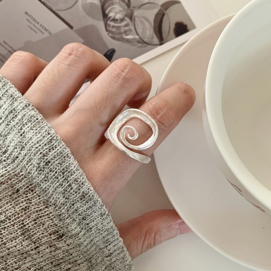 简约几何线条螺旋戒指女时尚设计感冷淡风开口指环旋涡环形食指戒