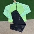 Patterned long-sleeve mock neck top, green + 7505 blue